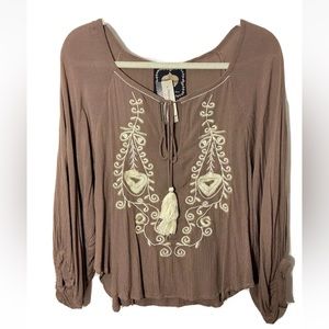 NWT Z&L embroidered gauzy brown peasant blouse size M